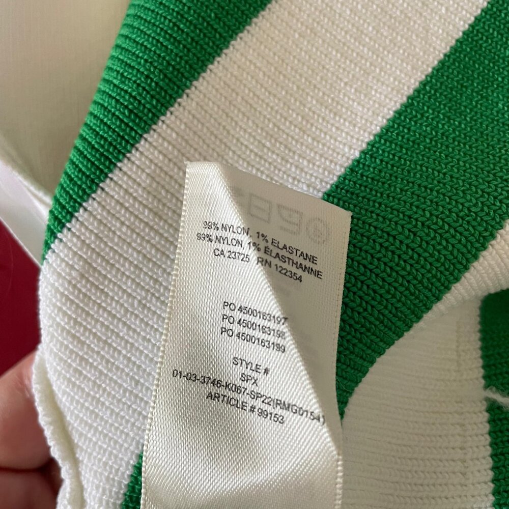 Babaton Sculpt Knit Criss Cross Tank Top Sz M Green White Stripe Cropped - Picture 5 of 6